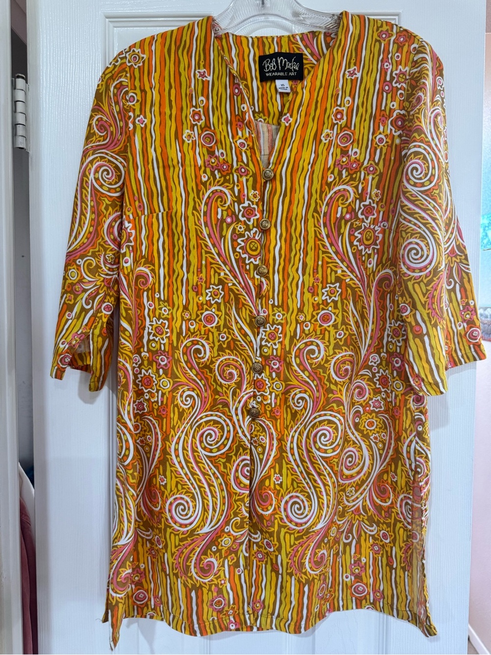 Boho Stripe & Paisley Tunic Dress in Mustard Yellow - Boho Moda